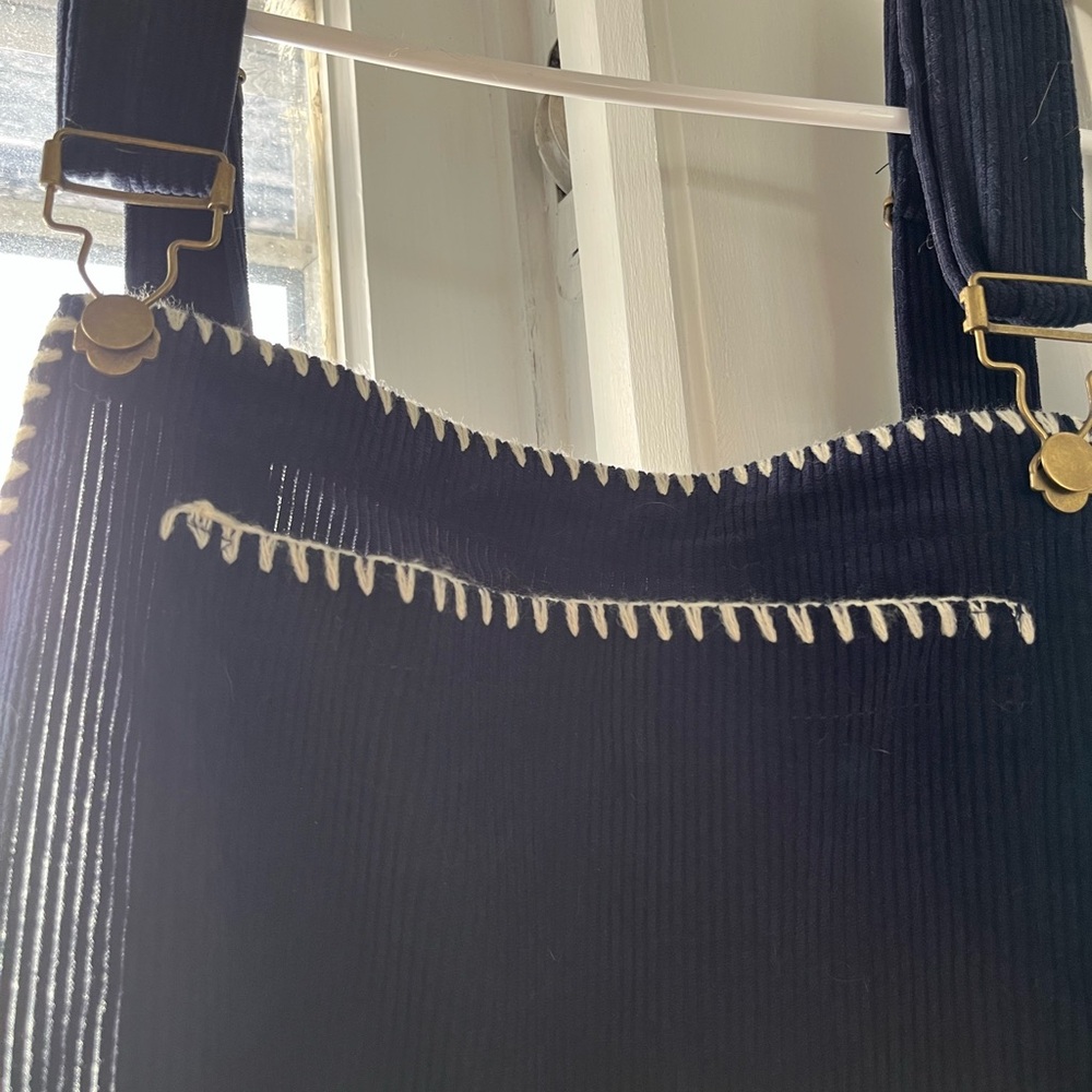 Cider dark blue Corduroy overalls with White Stitching